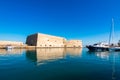 Heraklion harbour with old venetian fort Koule and shipyards, Crete.
