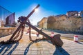 Heraklion harbour with old venetian fort Koule, shipyards and rusty anchor.