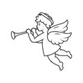 Herald angel blowing trumpet. Angel with a wings. Valentine's day. Vector illustration. Royalty Free Stock Photo