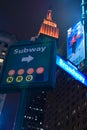 Subway and Broadway sign and Empire State Building Royalty Free Stock Photo