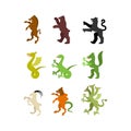 Heraldic animal set. Boar and bear. Panther, Amphiptere and salamander. Goat, Hydra and Enfield.. Fantastic Beast. Monster for