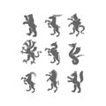 Heraldic animal set silhouette. Panther, camel. Goat, Hydra and Enfield. Fox, wolf and Alphyn. Deer, camel and Yale. Salamndra, Royalty Free Stock Photo