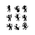 Heraldic animal set silhouette. Panther, camel. Goat, Hydra and Enfield. Fox, wolf and Alphyn. Deer, camel and Yale. Salamndra,