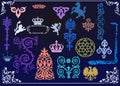 Heraldic animals and ornaments on blue