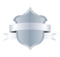 Heraldic blank shield icon with ribbon. Security illustration sign. Knight award symbol. Medieval royal vintage badge
