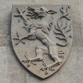 Heraldic Coat of Arms as decoration elements at facade of main city hall Rathaus in Vienna, Austria