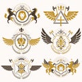 Heraldic Coat of Arms created with vintage vector elements, bird Royalty Free Stock Photo