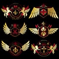 Heraldic Coat of Arms created with vintage vector elements, bird Royalty Free Stock Photo