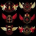 Heraldic Coat of Arms created with vintage vector elements, bird Royalty Free Stock Photo