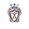 Heraldic coat of arms decorative emblem. Protection shield emblem created with imperial crown and keys, isolated vector
