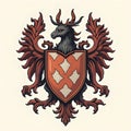 Heraldic Crest Design with Stag Creature and Decorative Elements Royalty Free Stock Photo