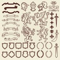 Heraldic design vintage retro shield clipart royal chest elements medieval knight ornament vector illustration. Royalty Free Stock Photo