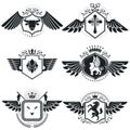 Heraldic designs, vector vintage emblems. Coat of Arms collection, vector set.