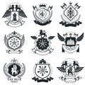 Heraldic designs, vector vintage emblems. Coat of Arms collection, vector set.