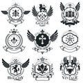 Heraldic designs, vector vintage emblems. Coat of Arms collection, vector set.