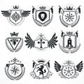 Heraldic designs, vector vintage emblems. Coat of Arms collection, vector set.