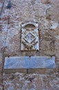 Heraldic details on Castello fortress walls at downtown of Cagliari, Sardinia