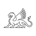 Heraldic Dragon Silhouette Logo On White Background. Vector