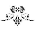 Heraldic elements-shell, flower and tape. gerb design ribbon, classic antique symbols gerb motifs.vector illustration