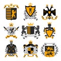 Heraldic Emblems Black Golden Icons Collection Royalty Free Stock Photo