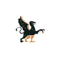 Griffin heraldic symbol. Black silhouette logo design, engraving, retro style.