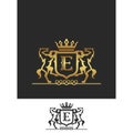 Heraldic Horse Logo luxury Letter E Crown clipart