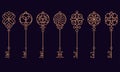 Heraldic keys set with decorative elements in retro style. Royalty Free Stock Photo