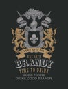 Hand-drawn label for Brandy with coat of arms