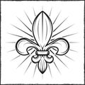 Heraldic lily print with rays. Vector illustration in vintage monochrome style.