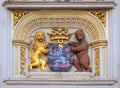 Colorful coat of arms with lion and bear in the old town of Bruges Royalty Free Stock Photo