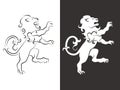 Heraldic lion vector. Line and silhouette lions for arms