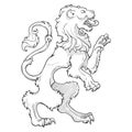 Heraldic lion walking on hind legs BW