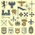 Heraldic royal crest medieval knight elements vintage king symbol heraldry castle badge vector illustration