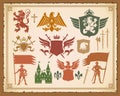 Heraldic set with lions, knights, crowns