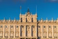 Heraldic shield, clock and bells detail of Royal Palace Palacio Real of Madrid, Spain