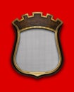 Heraldic shield diploma in wooden frame isolated on red