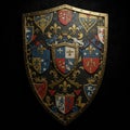 A heraldic shield featuring multiple coats of arms, richly adorned with fleur-de-lis Royalty Free Stock Photo