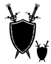Heraldic shield with swords vector silhouette Royalty Free Stock Photo