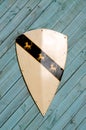 Heraldic shield on wooden background