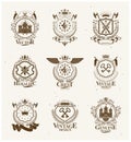 Heraldic signs, elements, heraldry emblems, insignias, signs, vectors. Classy high quality symbolic illustrations collection,