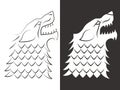 Heraldic style wolf head design. Line and silhouette wolf