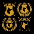 Heraldic symbol icon set with shield and swords