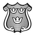 Heraldic symbol of Sweden, shield and three crowns