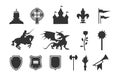 Heraldic symbols and elements. Medieval clip art silhouettes