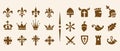 Heraldic symbols in the Romanesque style in the old paper background. Vector set vintage icons of historical Heraldic symbols Royalty Free Stock Photo