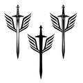 Heraldic winged sword black and white vector design set