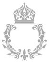 Heraldric frame with crown and ornate filigree. Decorative emblem