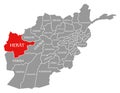 Herat red highlighted in map of Afghanistan