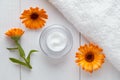 Herb cosmetic anti wrinkle cream calendula spa lotion natural moisturizer Royalty Free Stock Photo