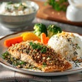 Herb-Crusted Salmon with Rice and Vegetables